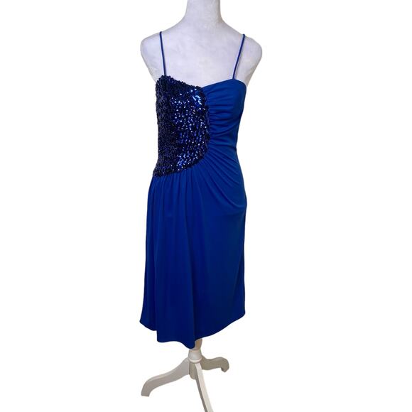 Vintage GlenRob Party Dress Bright Blue Sequin Detail Strappy Womens Size XS - Picture 2 of 10